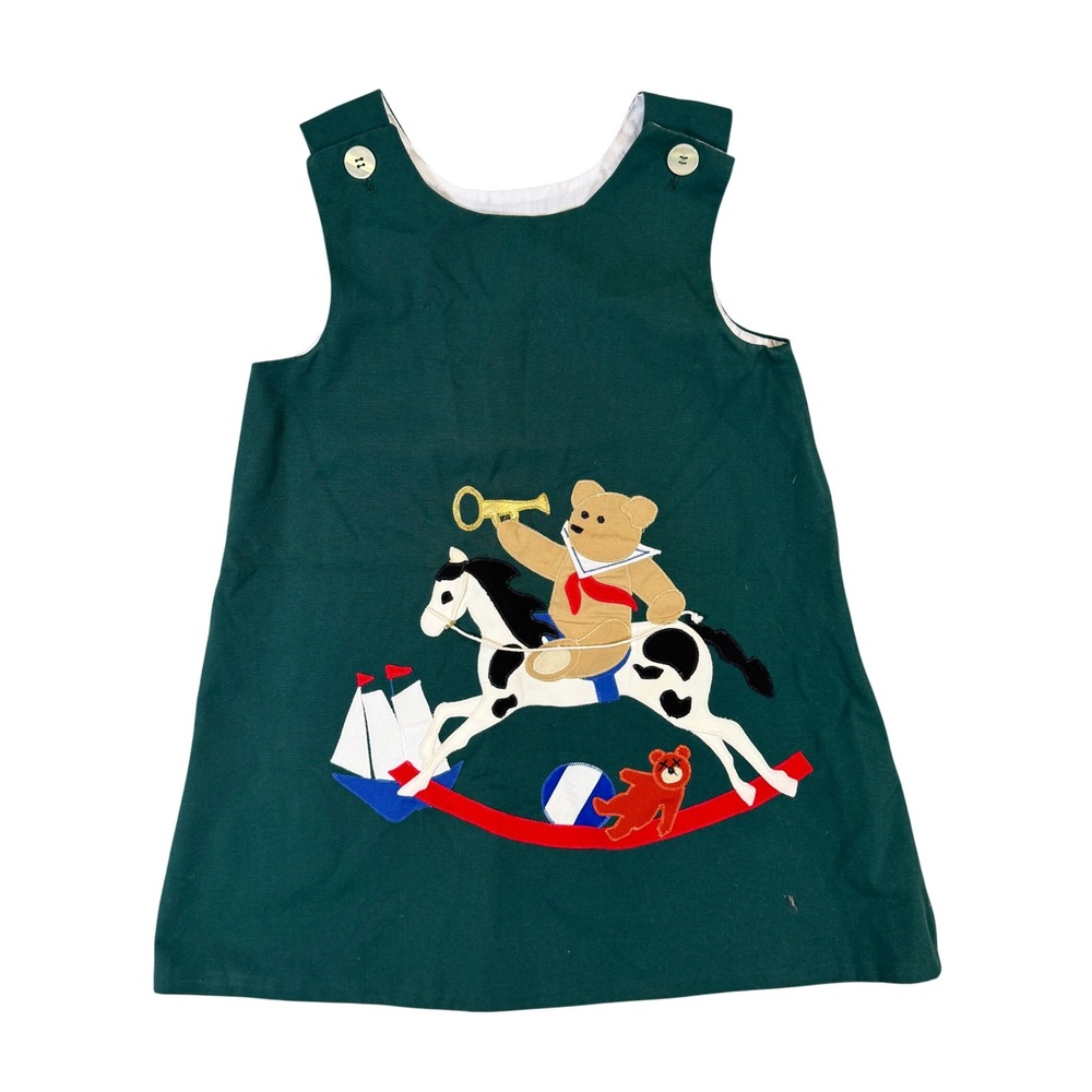 Vintage Chocolate Soup Girls Green Rocking Horse Teddy Bear Jumper Dress Girls 6